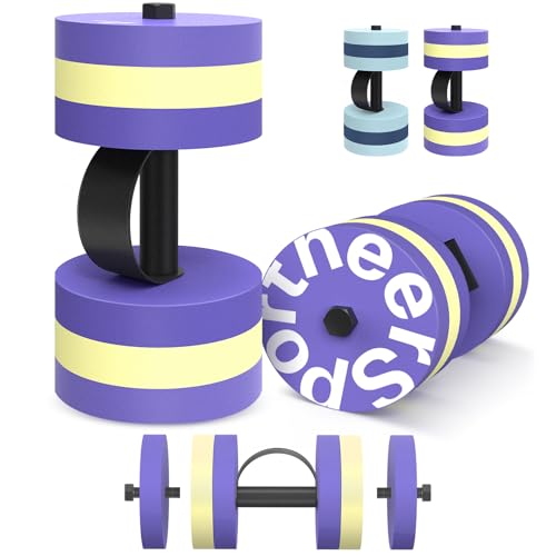 Sportneer Adjustable Resistance Water Weights: Pool Exercise Dumbbell Set of 2 EVA Foam Pool Weights with Handle Strip Aquatic Exercise Equipment for Water Aerobics Striped Purple