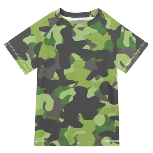Aflyko Kid Rashguard Shirt Military Camo Green Gray Boys Girls Swimsuit Top