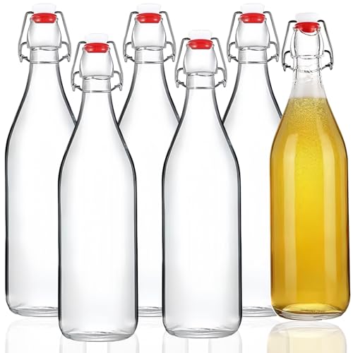 NBBENG Lot de 6 bouteilles de bière en verre transparent avec couvercle basculant de 500 ml pour boissons, huile, vinaigre, bière, eau, soda, deuxième fermentation