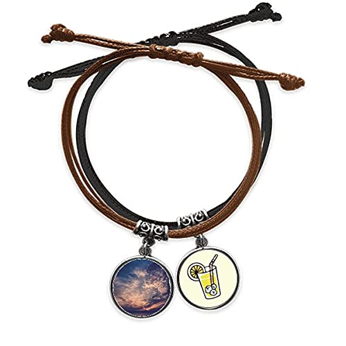 Bracelet corde orange et ciel bleu en cuir tressé à la main Jus De Citron