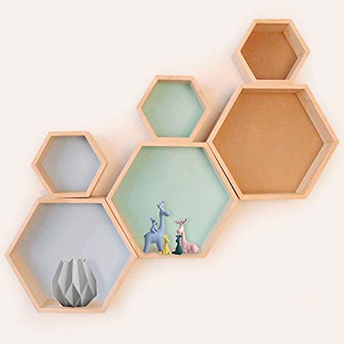 HJW Praktische opbergrek Punch-free zeshoek drijvende plank sets van 3, houten wandhouder opbergrek voor fotolijst boek plantenpot 1Huiyang-01020, groot - Image 4