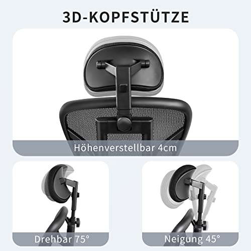 Wafting Ergonomic Office Chair, Adjustable High Backrest Desk Chair With Lumbar Support, 3D Adjustable Headrest And Armrest, Mesh Computer Chair Height Adjustable, 330Lbs Load Capacity, Black #TOP2