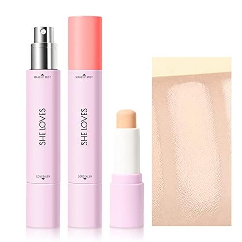 PASNOWFU Concealer Stick and Setting Spray, Dual Ended Concealer Stick Waterproof Full Coverage Cream Concealer, Setting Spray Professional Makeup Face Mist Oil Control Long Lasting High Hydrating