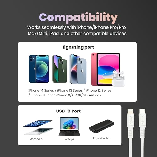 Image of Nextech 20W USB-C to 8 Pin Fast Sync & Charge Cable | USB C to Lightning Cable 1.2M | iPhone Fast Charger Cable for iPhone 14 /13 /12 /12 Pro Max /iPad & More