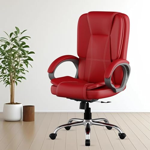 Image of FUGO FG13B Ergonomic Office Chair with Adjustable Height Cushioned Back Seat Tilting Mechanism HeavyDuty Metal Base Dual Nylon Casters Ideal for Work Gaming Study 3Year Warranty (Red)