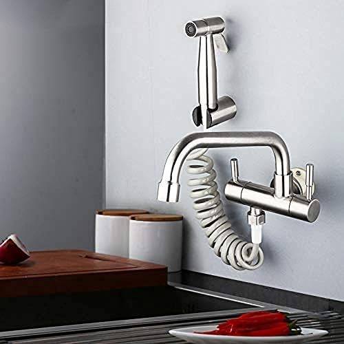 Robinet de cuisine mural inox 304 double poignée pour un évier épuré