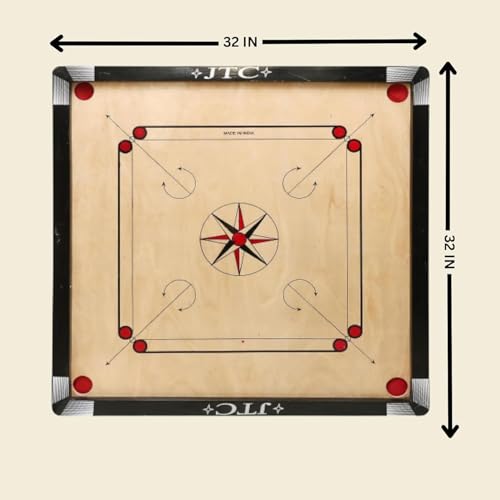 Image of JTC Carrom Board 32 Inch Full Size Matte Finish for Kids Men Women Adults Serious Professional Made of Assam Plywood Carrom Board Best Smooth (32 X 32 INCH)