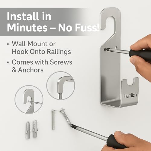 Image of Herrlich Homes Garden Pipe Stand (Pack of 1) - 304 Stainless Steel Wall Mounted Hose Holder, Heavy Duty Rustproof Hose Hanger for Garden, Balcony, Lawn & Outdoor, Pipe Organizer with Screws