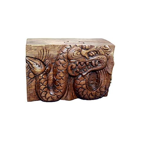 OMA Dragon Box Wooden Dragon Decorative Jewelry Trinket Box with Secret Compartment Hand Carved Cover