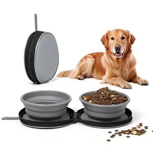 Silicone Collapsible Dog Bowl,2 in 1 Portable Water|Food Bowl for Dog and cat,Canvas Storage Bag,Folds Flat for Easy Storage,Making it Ideal for Travel,Camping,Hiking,Outdoor Adventures,Daily Walks