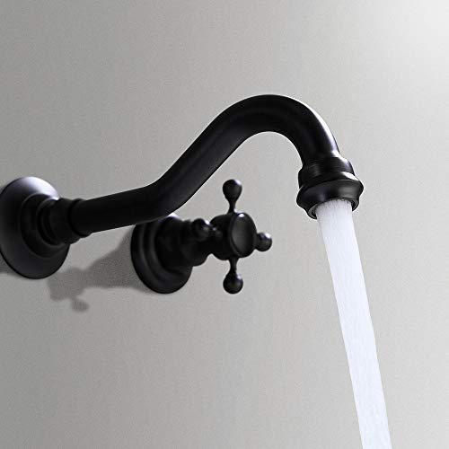 Antique Black Bathroom Sink Faucet Solid Brass Widespread Basin Mixer Tap Wall Mount #TOP3