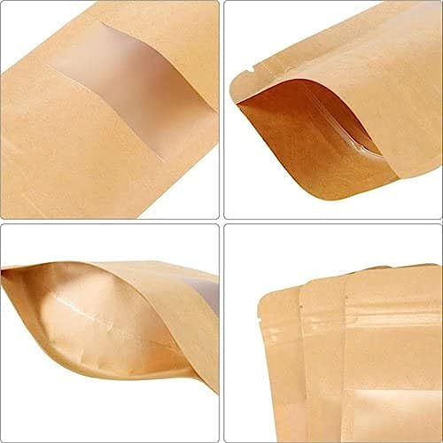 Image of Esko Stand Up Ziplock Pouch - Reusable, Airtight Kraft Paper Storage Pouch (Brown) | 230X330 (Pack of 25)