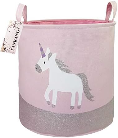 FANKANG Laundry Hamper Storage Bins Nursery Hamper Canvas Foldable Large Storage Baskets for Kids Toys Room, Nursery, Home,Gift Basket, Office, Bedroom, Clothes (Pink Rainbow)