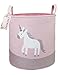 FANKANG Large Sized Gift Baskets Cute Rainbow Pattern Design Laundry Hamper Cotton Fabric Cylindric Storage Bin with Rope Handles, Decorative and Convenient for Kids Bedroom (Pink Unicorn)