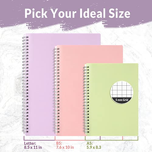 Annecy 3 Pack Graph Paper Notebooks - A5 Graphing Notebooks With 120Gsm Thick Grid Paper (5 X 5Mm) 80 Sheets/160 Pages 5.9 X 8.3 Inches - Journals For Writing/Drawing/Study And Notes #TOP1