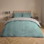 Brentfords Teddy Fleece Double Duvet Set, Christmas Winter Fluffy Cosy Reversible Double Duvet Set Super Soft Warm Thermal Teddy Bear Bedding with Pillowcases, Duck Egg/Grey