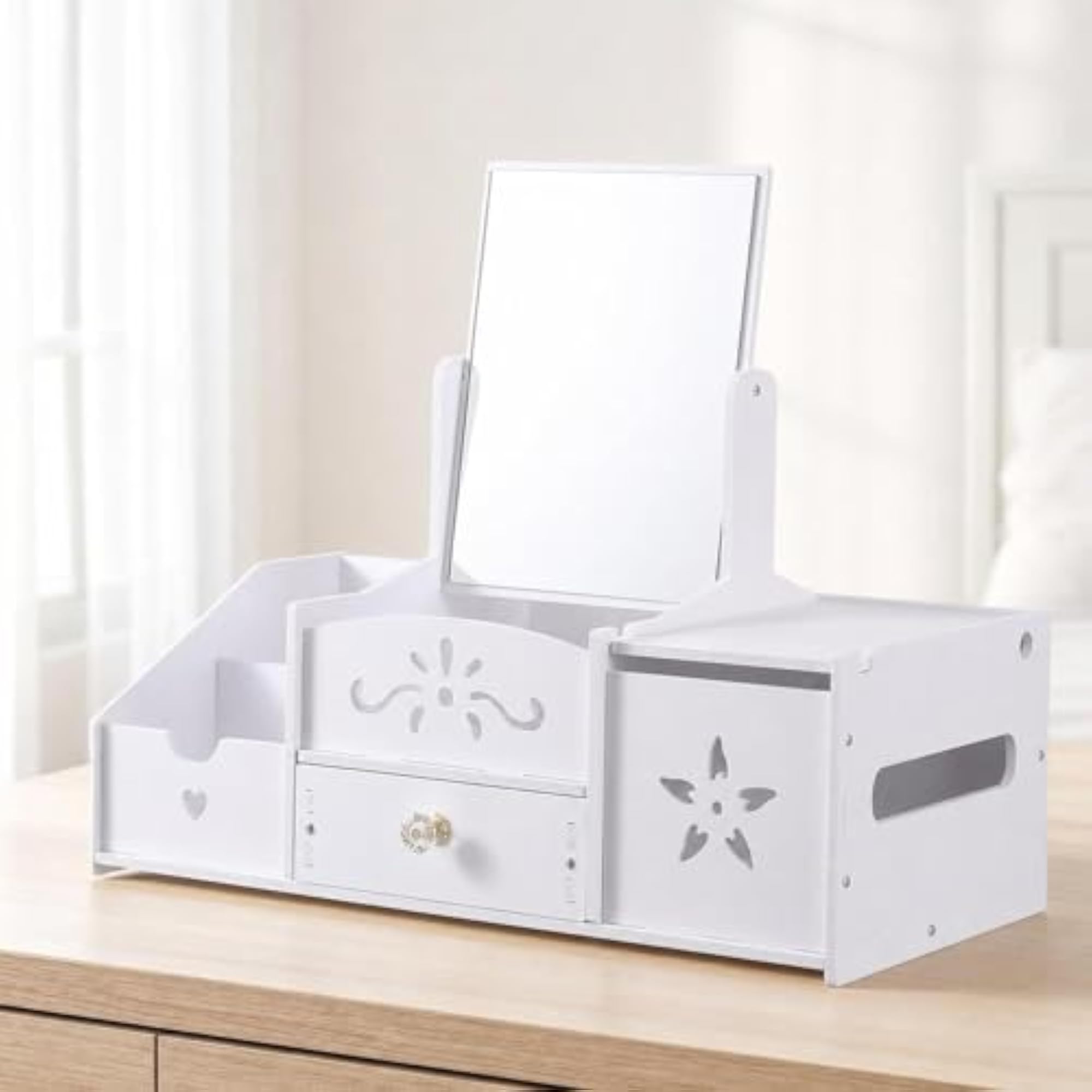 Vanity Organizer with Mirror for Dresser Countertop