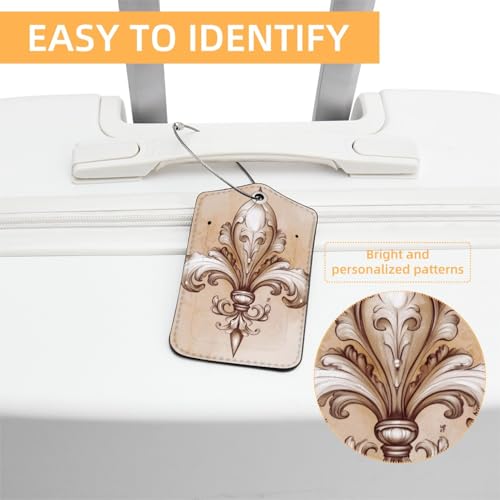2 Pcs Retro Fleur De Lis Luggage Tags for Suitcases, PU Leather Handbag Tags Privacy Cover and Address Card Labels, Cruise Travel Bag Tag with Stainless Steel Loop Travel Essentials3
