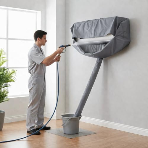 Image of Ac Service Plastic Jacket (Wash Bag) For 1 Ton, 1.5 Ton To 2 Ton Split Ac Which Is Waterproof Indoor Unit Cover With Drain Outlet For Cleaning Purpose (Wash Bag Grey)