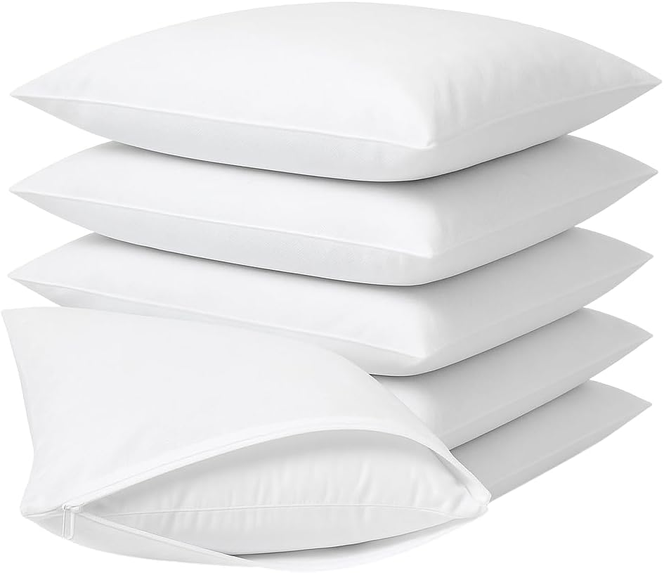 6-Pack Zippered Pillow Protectors 20" x 30" – Breathable Non-Woven Covers with Waterproof Interior – Fits Standard & Queen Pillows for Home, Hotel, College Dorm, Travel