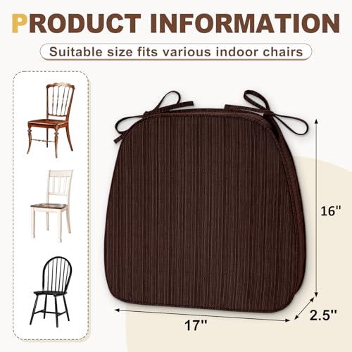 downluxe Chair Cushions for Dining Chairs, Waterproof Kitchen Chair Pads, Non-Slip Dining Seat Cushion with Ties, 17" x 16" x 2.5", Brown, 4 Pack by downluxe - Used condition - Image 2