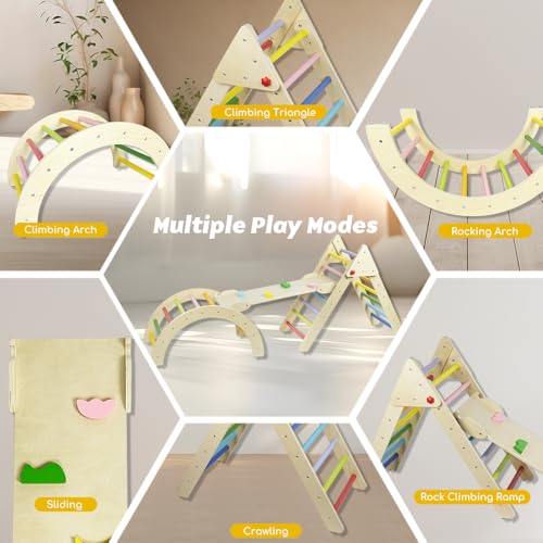 Image of Beipoo Toddler Climbing Toys, Foldable Pikler Triangle Set, Montessori Wooden Climbing Set for Baby, Kids Indoor Climbing Ladder, Baby Playground Play Gym Gift for Boys Girls