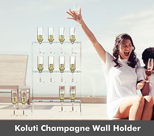 Koluti 3-Tier Champagne Wall Holder Stand For Party, Solid Acrylic Wine Glass Rack Floor Standing, 12 Glassware Wall-Mount Stemware Hanging, Drink Tower Shelf For Wedding Birthday Christmas Décor… #TOP6