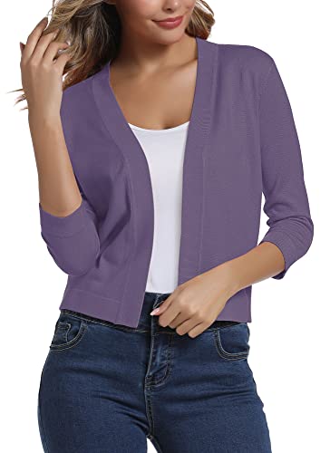Urban CoCo Women's 3/4 Sleeve Cropped Cardigan Sweater Elegant Shrugs for Women