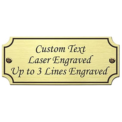 2.5" W x 1" H, Gold Laser Engraved Brass Plate, Custom Engraved Metal Perpetual Plate, Black Text, Gold Screws Included (Notched Corner) Cover