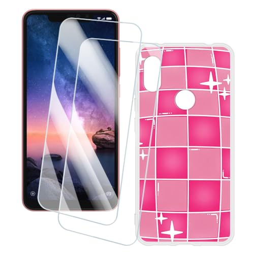 OAGELIM 2�Z�b�g �X�N���[���v���e�N�^�[ + �P�[�X Xiaomi Redmi Note 6 Pro (6.26 �C���`) �Ƃ̌݊������� �A�[�e�B�X�e�B�b�N�J�X�^���v�����g�J�o�[�Ƌ����K���X�t�B���� �X�N���b�`�h�~ (�s���N�̐��E)