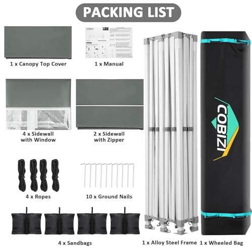 Image of COBIZI 13x26 Pop Up Canopy Tent,Heavy Duty Canopy(Gray with 6 Sidewalls)
