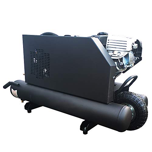 HPDAVV Gas Driven Piston Air Compressor 6.5HP - One Stage - 9.5Gal 2 Tank - 11.6cfm @ Max 125psi - fit for KOHLER Engine Handle & Wheel Protable Heavy duty Compressor