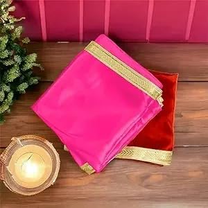 Image of Pooja Cloth for Mandir || Pooja Mandir Cloth || Mandir Decoration Cloth || Pooja Cloth Pink or Red (Set of 2)