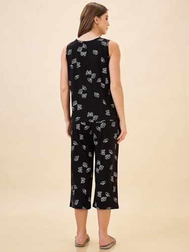 Image of AV2 Women's Cotton Printed Round Neck Short Sleeve Night Suit Set | Capri Set | Casual Night Dress for Women-2127
