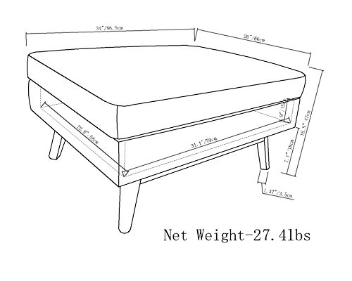Simplihome AXCOT267S-CLG Owen 34 Inch Wide Mid Century Modern Rectangle Coffee Table Lift Top Storage Ottoman In Upholstered Cloud Grey Polyester Fabric thumb #10