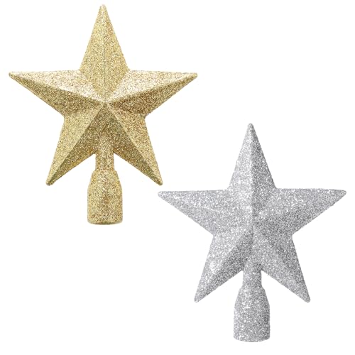 WLLHYF 2er-Pack Weihnachtsbaumspitze Glitzernder Mini-Stern 4 Inch...