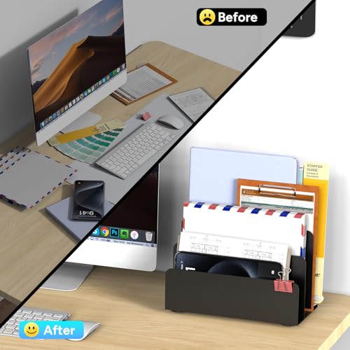 image for OUTIOE Mail Organizer Countertop, Small Desk File Organizer, Metal Fil