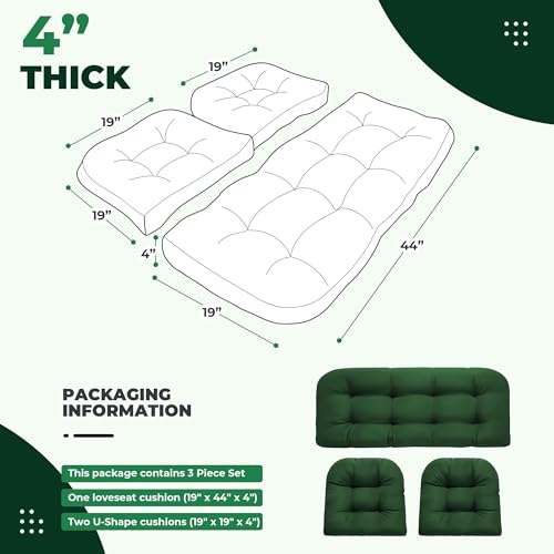 DANGHOOGY Wicker Chair Cushions, Waterproof 3Pcs Outdoor Cushion Set Green by DANGHOOGY - Used condition - Image 2