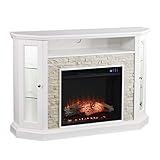 SEI Furniture Redden Faux Stone Corner Convertible Electric Fireplace with Media Storage, New Fresh White