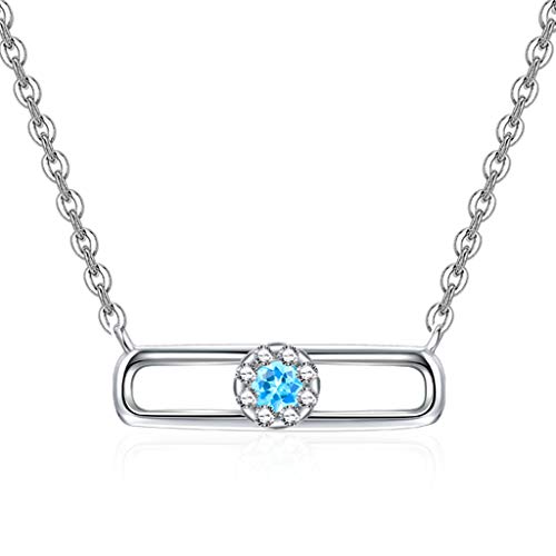 Xuejuanshop Naszyjnik damski z wisiorkiem z kryształu, srebro wysokiej próby 925, niebieski topaz, łańcuszek na szyję ze srebra o długości 45 cm
