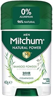Mitchum Men 24HR Natural Vegan Deodorant Stick with 96% Natural Ingredients (40g) Aluminium Free, Cedarwood Scent, Dermatologist Tested