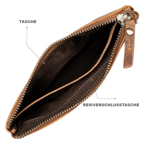 Marc Peter® Vintage Austin Federmäppchen aus Leder Federtaschen Mäppchen Etui mit YKK Reißverschluss, Große Kapazität Pencil Case Großes Federmappe Vintage Bräune