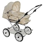 Eichhorn Kombikinderwagen mit Lederriemengestell, umbaubar zum Sportwagen, inklusive Schieberhöhenverstellung und fester Tragetasche (LuxVariante), Stoff Beige, ECCO-Rad