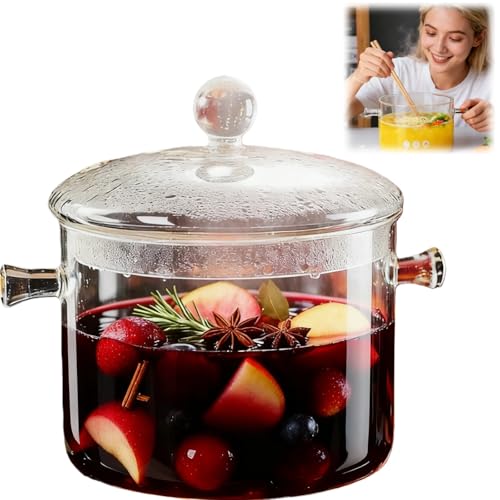 Clear Glass Potpourri Simmer Pot and Cookware for Cooking Stews Hot Beverages Noodles Milk Baby Food Spices, Borosilicate Glass Saucepan Stove Top Boiling Pot and Pan with Lid, Heat Resistance, 1.35L