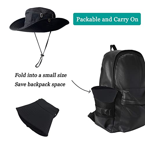 Epsoco Fishing Hat For Men Wide Brim Uv Protection Foldable Boonie Summer Beach Sun Bucket Hats For Women Safari Hiking Golf Black #TOP4