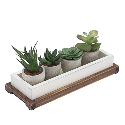 Mygift 6 Piece Plant Set Assorted Artificial Succulent Plant In Mini Concrete Pots With Whitewashed Wood Display Box And Burnt Wood Tray, Small Accent Decor For Bedroom, Living Room And Bathroom #TOP20