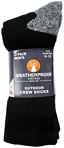 Weatherproof Vintage Men's Outdoor Wool Blend Crew Socks, Black, 5 Pairs4