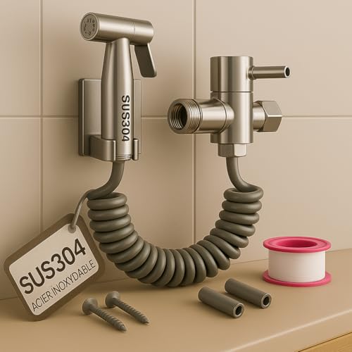 Kit Douchette Hygiénique SUS304, Pulvérisateur en Acier Inoxydable Brossé avec Tuyau Flexible et Accessoires de Montage