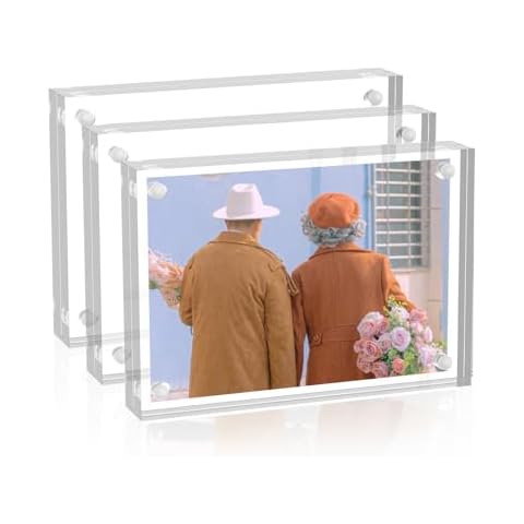 Sezanrpt Acrylic Photo Frames 3.5x5 Pack of 3, Double Side Magnets Picture Frame, Magnetic Picture Frames for 3x4, 3x5, 3.5x4.5 photo, 10 + 10MM Thickness Cover