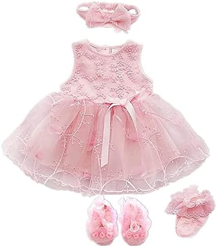 Baby Girls Tutu Dress Birthday Party Wedding Christmas Family Picture Dress Lace Princess Dress Headband Shoes Gift Set